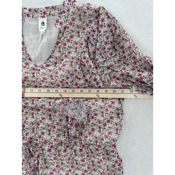 Flawless Floral Ruffled Dress M Cottagecore Long Sleeve Mini Dress White Pink M - Picture 10 of 11
